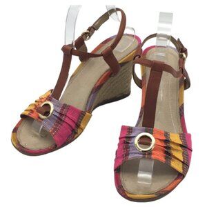 Rockport Rainbow Espadrille Peep Toe T-strap Wedge Heel Sandal size 9
